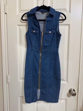 Haute Monde Sleeveless Denim Zip-Front Dress